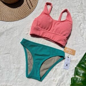 Kona Sol Ribbed Top and Matching Bottom Bikini Set